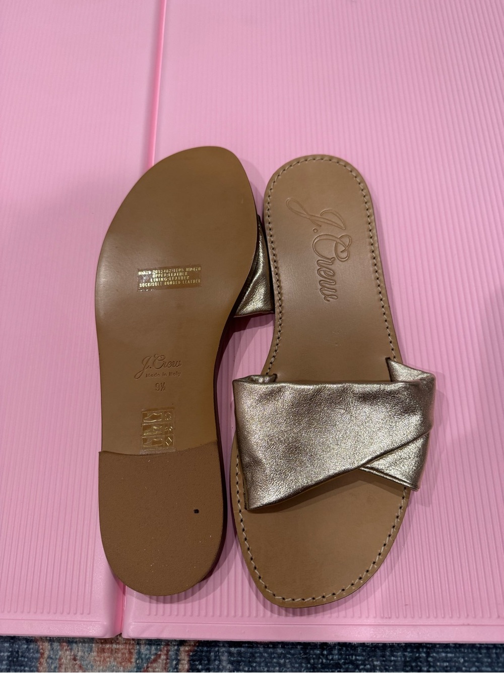 J. Crew Gold Leather Twist Slide Sandals, 9.5, NWOT
